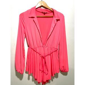 Impulsive shirt Y2K coquette V neck baby doll hot pink night out casual women L